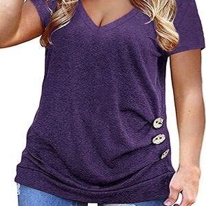 IMIDO Womens Plus Size Tops V Neck T Shirts Side Split Casual Loose Tunic Short